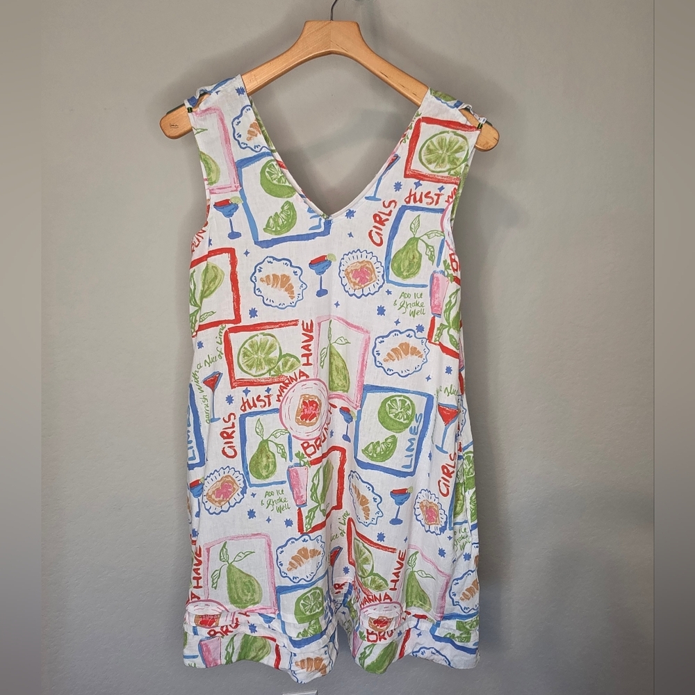 Cynthia Rowley Linen Blend Sundress XS Brunch Print Sleeveless Pockets - Picture 1 of 15